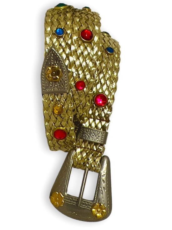 Accessories - Braided belt gold toned faux leather lightweight western  stones bling EUC